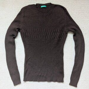 EUC United Colors of Benetton Italian Wool Blend Thin Sweater Small Dark Brown